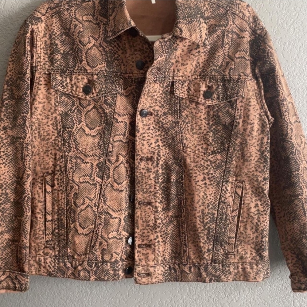 Free People Black and Brown Snake Print Jean Jacket